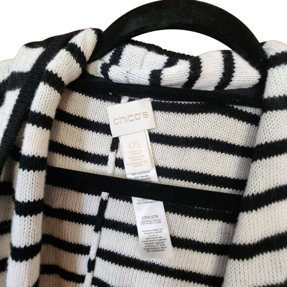 Chicos Black & White Striped Poncho Cardigan OS Knit - Picture 3 of 4